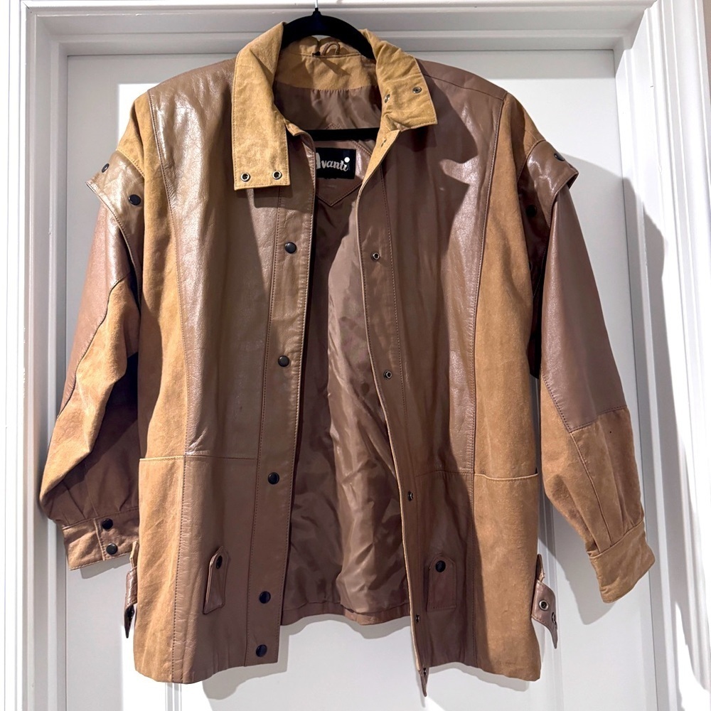 Vintage Avanti Leather Bomber Jacket & Convertible Vest w/ Removable Sleeves